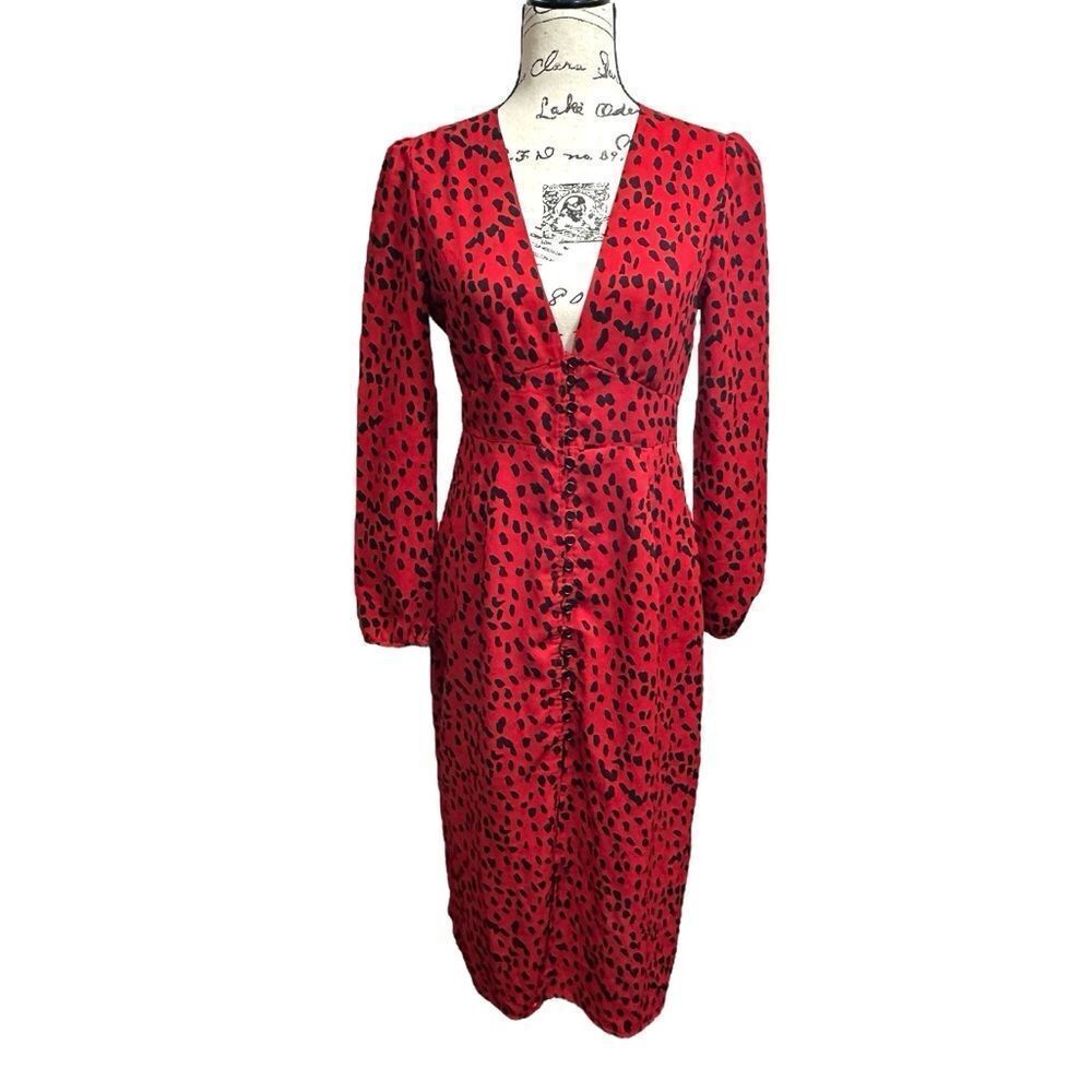 Revolve Rahi Red Leopard Crepe Midi Dress, S - Picture 2 of 12